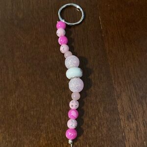 Pink floral beaded keychain